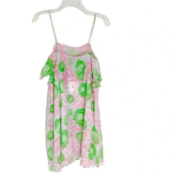 Ganni Floral Pleated Layered Mini Dress Pink and Green Size S NWT - Picture 5 of 16